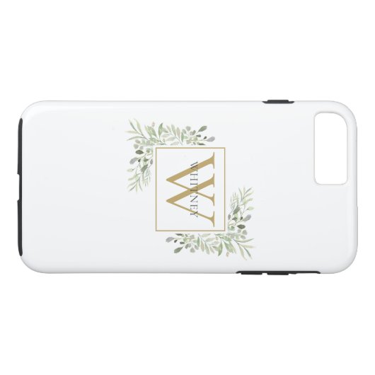 Elegant Gold Monogram Greenery Personalisiert Case-Mate iPhone Hülle (Rückseite (Horizontal))