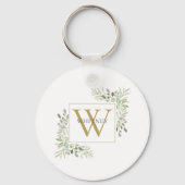 Elegant Gold Monogram Greenery Personalisiert Schlüsselanhänger (Vorderseite)
