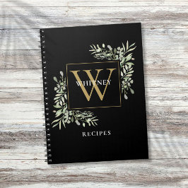 Elegant Gold Monogram Greenery Rezept Notizblock
