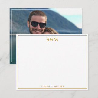 Elegant Gold Monogram Initials Couple Name Photo  Mitteilungskarte