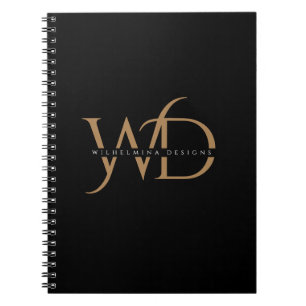 Elegant Gold Monogram Luxurious Typography Black Notizblock
