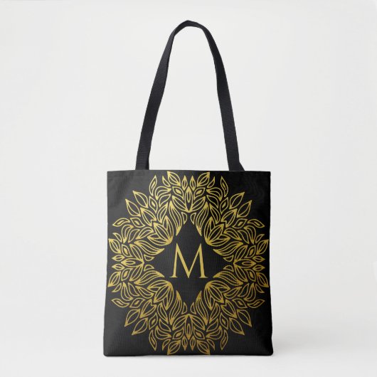 Elegant Gold Monogram Mandala Luxury Tasche (Vorderseite)
