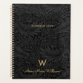 Elegant Gold Monogram Name Black Floral 2026 Planer (Vorderseite)