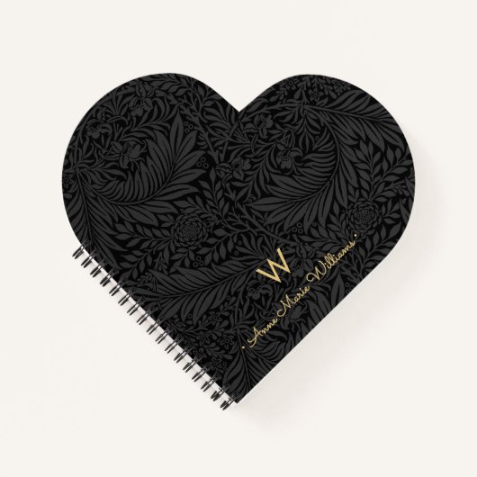 Elegant Gold Monogram Name Black Floral Pattern Notizblock (Vorderseite)