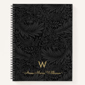 Elegant Gold Monogram Name Black Floral Pattern Notizblock (Vorderseite)