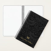Elegant Gold Monogram Name Black Floral Pattern Notizblock (Innen)