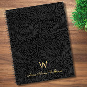 Elegant Gold Monogram Name Black Floral Pattern Notizblock