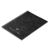 Elegant Gold Monogram Name Black Floral Pattern Notizblock (Linke Seite)