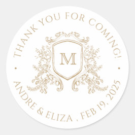 Elegant Gold Monogram Runder Aufkleber
