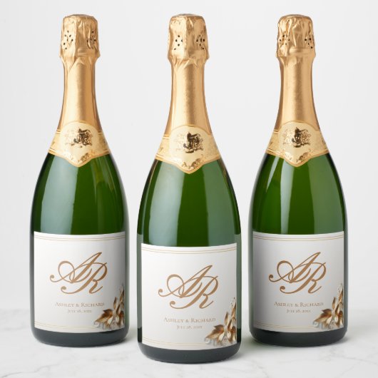 Elegant Gold Monogram Schaumweinetikett (Flaschen)