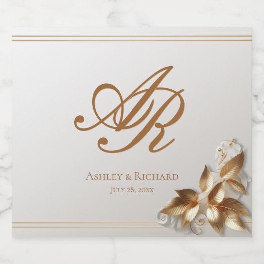 Elegant Gold Monogram Schaumweinetikett (Einzelnes Label)