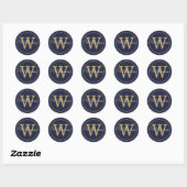 Elegant Gold Monogram Script Name Navy Blue Runder Aufkleber (Blatt)
