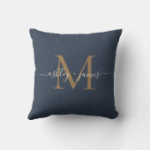 Elegant Gold Monogram Script Names Wedding Blue Kissen (Rückseite)