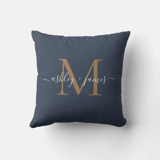 Elegant Gold Monogram Script Names Wedding Blue Kissen (Rückseite)