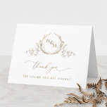 Elegant Gold Monogram Wedding Dankeskarte<br><div class="desc">Vielen Dank an Ihre Gäste mit einer eleganten Hochzeitskarte! Design mit einer schönen Goldfolie aus Imitat handgezeichnet botanische Monogramm mit den Initialen des Paares, elegante Danksagung und Text-Sektion, um es zu personalisieren, wie Sie möchten. Option, ein Foto auf der Innenseite des oberen Bereichs hinzuzufügen, oder überspringen und verlassen, wie es...</div>