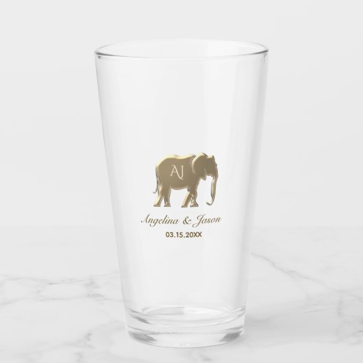 Elegant Gold Monogram Wedding Glas (Vorderseite)