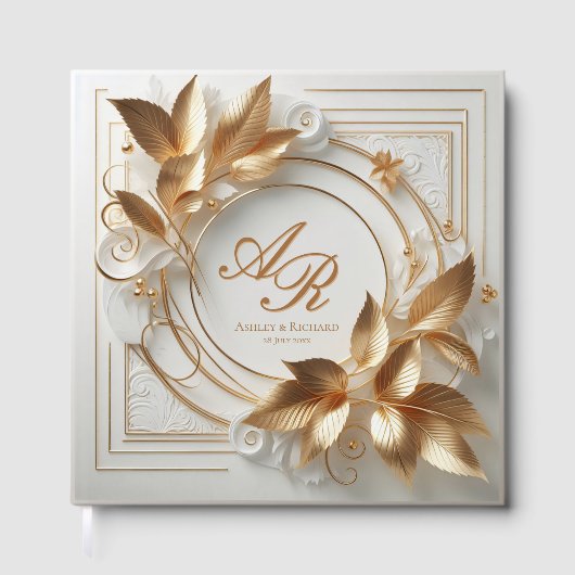 Elegant Gold Monogram Wedding Guest Book Gästebuch (Vorderseite)