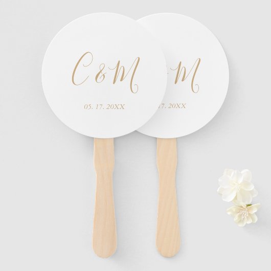 Elegant Gold Monogram Wedding Hand Fan Fächer (Vorne und Hinten)