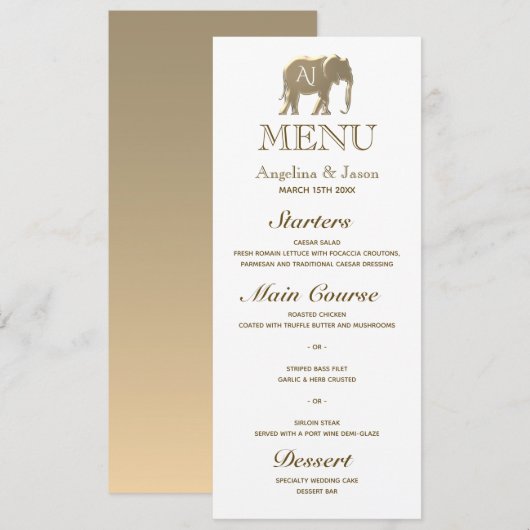 Elegant Gold Monogram Wedding Menükarte (Vorne/Hinten)