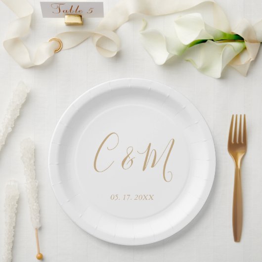 Elegant Gold Monogram Wedding Pappteller (Hochzeit)