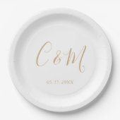 Elegant Gold Monogram Wedding Pappteller (Vorderseite)