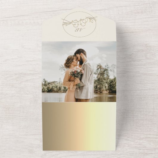 Elegant Gold Monogram Wedding QR Code All In One Einladung (Außenbereich)