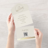 Elegant Gold Monogram Wedding QR Code All In One Einladung (Abreißen)