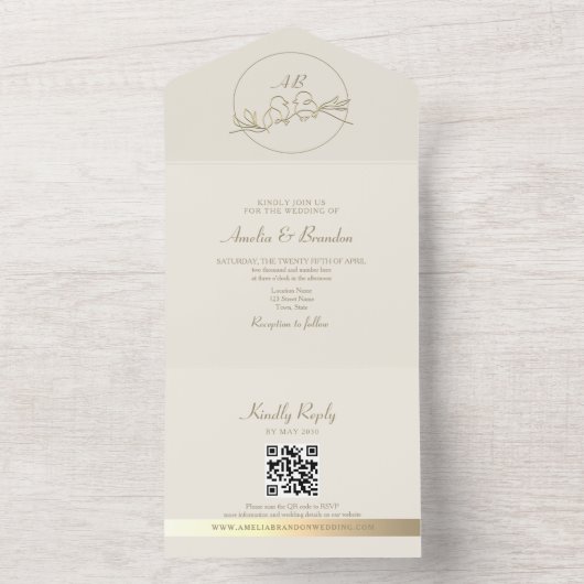 Elegant Gold Monogram Wedding QR Code All In One Einladung (Innen Boden)