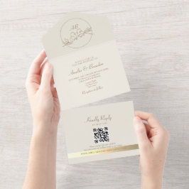 Elegant Gold Monogram Wedding QR Code All In One Einladung