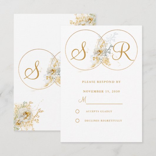 Elegant Gold Monogram Wedding RSVP Karte (Vorne/Hinten)