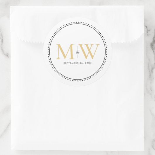Elegant Gold Monogram Wedding Runder Aufkleber (Tasche)