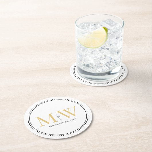 Elegant Gold Monogram Wedding Runder Pappuntersetzer (Vor Ort)