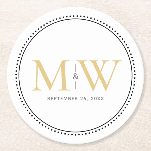 Elegant Gold Monogram Wedding Runder Pappuntersetzer (Vorderseite)