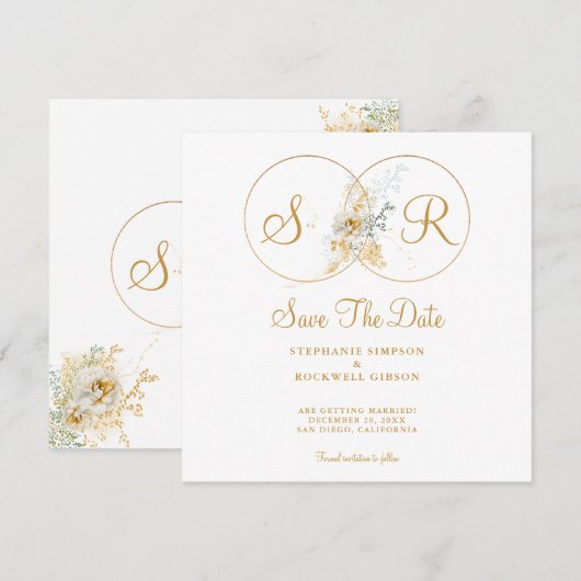 Elegant Gold Monogram Wedding Save the Date (Vorne/Hinten)