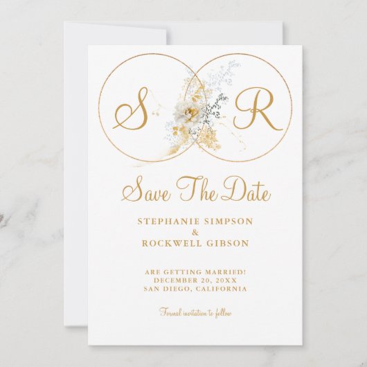 Elegant Gold Monogram Wedding Save the Date (Vorderseite)