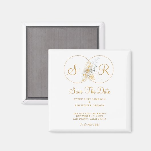 Elegant Gold Monogram Wedding Save the Date Magnet (Vorderseite/Rückseite)