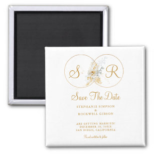 Elegant Gold Monogram Wedding Save the Date Magnet
