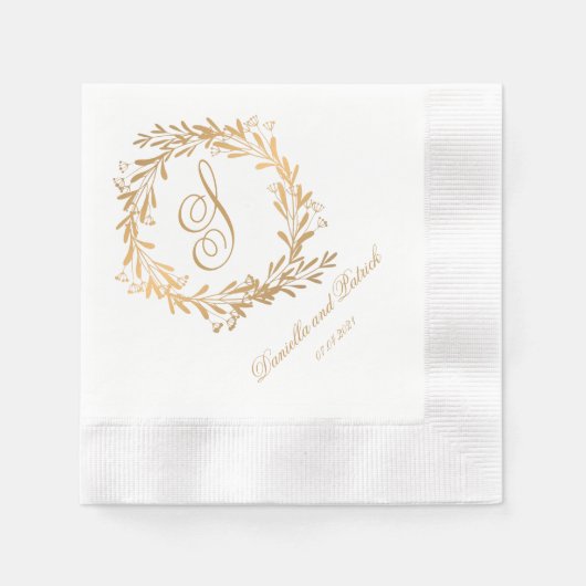 Elegant Gold Monogram Wedding Serviette (Vorderseite)