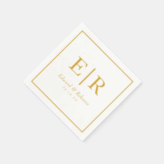 Elegant Gold Monogram Wedding Serviette (Ecke)