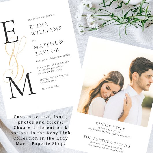 Elegant Gold Monogram Wedite mit UAWG Einladung