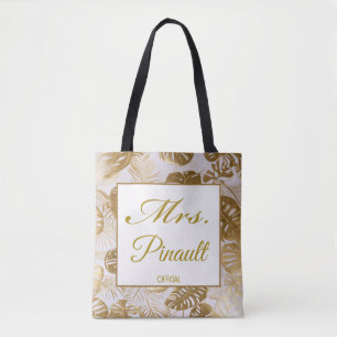 Elegant Gold Monstera Mrs. Personalisiert Bridal Tasche
