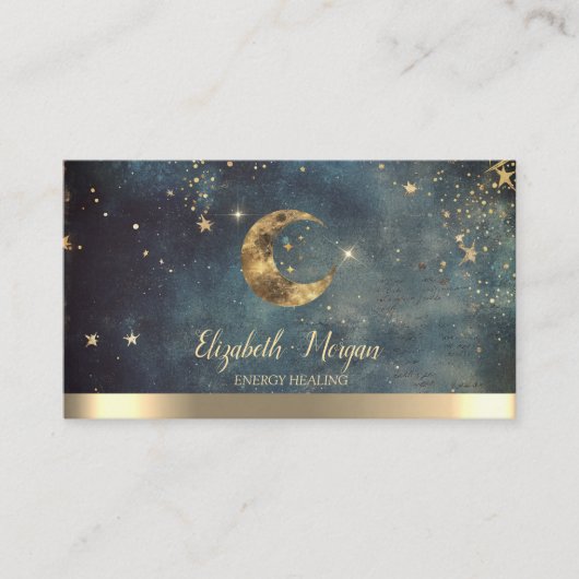 Elegant Gold Moon Stars Watercolor Visitenkarte (Vorderseite)