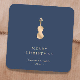 Elegant Gold Music Violin Christmas Blue Quadratischer Aufkleber