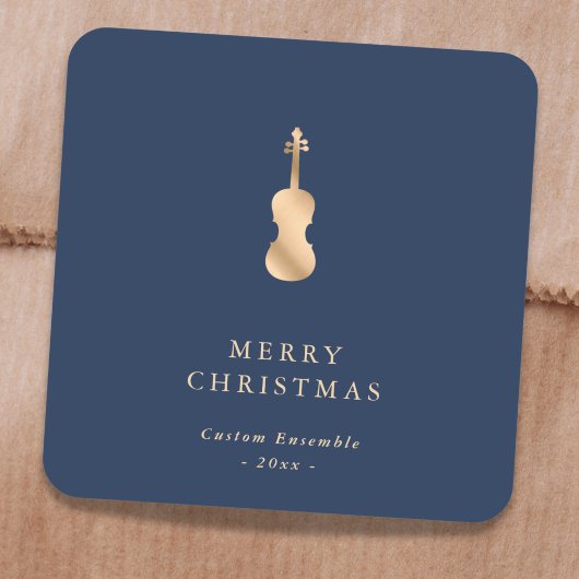 Elegant Gold Music Violin Christmas Blue Quadratischer Aufkleber