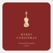 Elegant Gold Music Violin Christmas Red Quadratischer Aufkleber (Vorderseite)