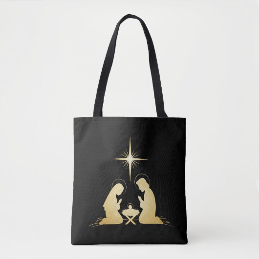 Elegant Gold Nativity Scene | Modernes Christlich Tasche (Vorderseite)