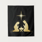 Elegant Gold Nativity Scene | Modernes Christlich Wandteppich (Vorderseite)