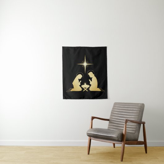 Elegant Gold Nativity Scene | Modernes Christlich Wandteppich (Beispiel)