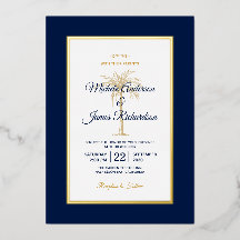 Elegant Gold Navy Blue Palm Tree Beach Hochzeit