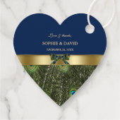Elegant Gold Navy Blue Peacock Feathers Wedding Geschenkanhänger (Rückseite)